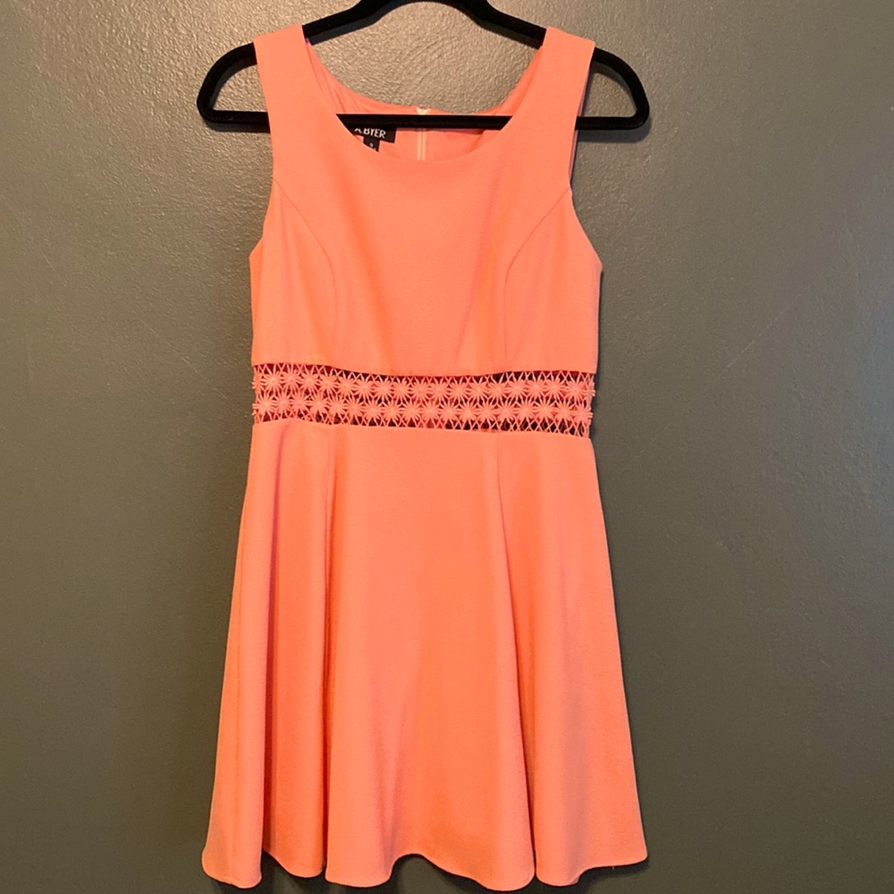 Juniors A. Byer peach mini dress with floral cutouts—Size 9. Great condition!
